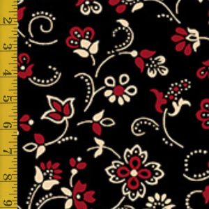 Quilting Treasures Oxford Archival: Flower w Dotted Scroll - Black #25-6584