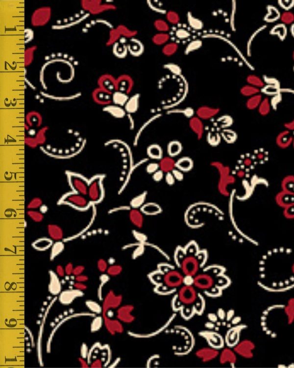 Quilting Treasures Oxford Archival: Flower w Dotted Scroll - Black #25-6584