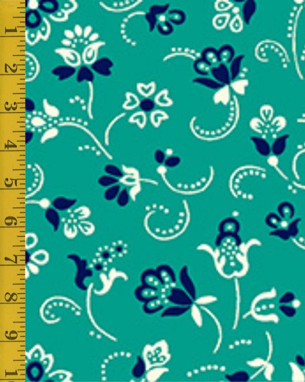 Quilting Treasures Oxford Revival: Flower w Dotted Scroll - Jade #25-6593