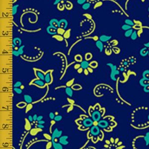 Quilting Treasures Oxford Revival: Flower w Dotted Scroll - Navy #25-6600