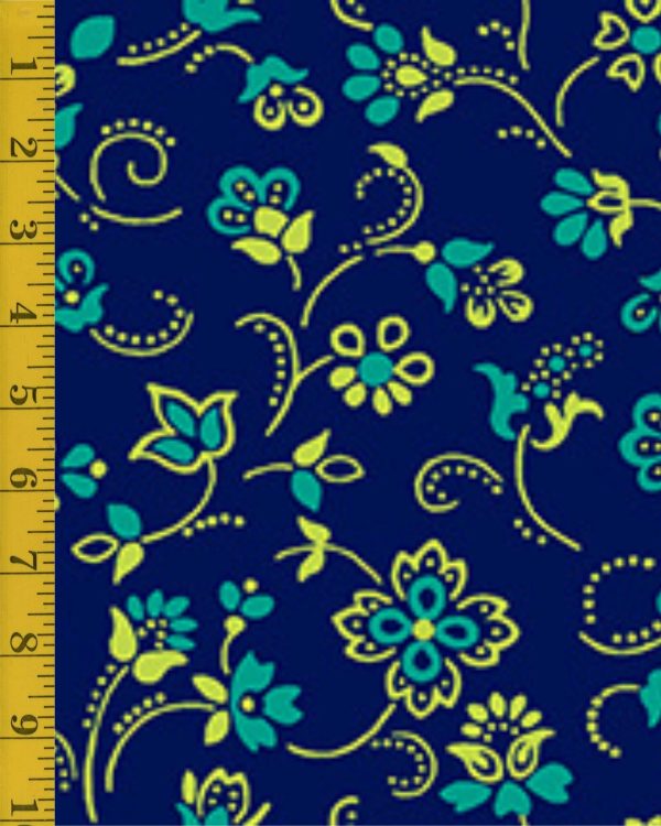 Quilting Treasures Oxford Revival: Flower w Dotted Scroll - Navy #25-6600