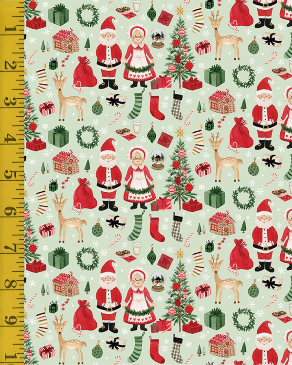 Riley Blake Designs Charming Christmas: Santa & Mrs Claus - Mint #26-8738
