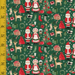 Riley Blake Designs Charming Christmas: Santa & Mrs Claus - Green #26-8739