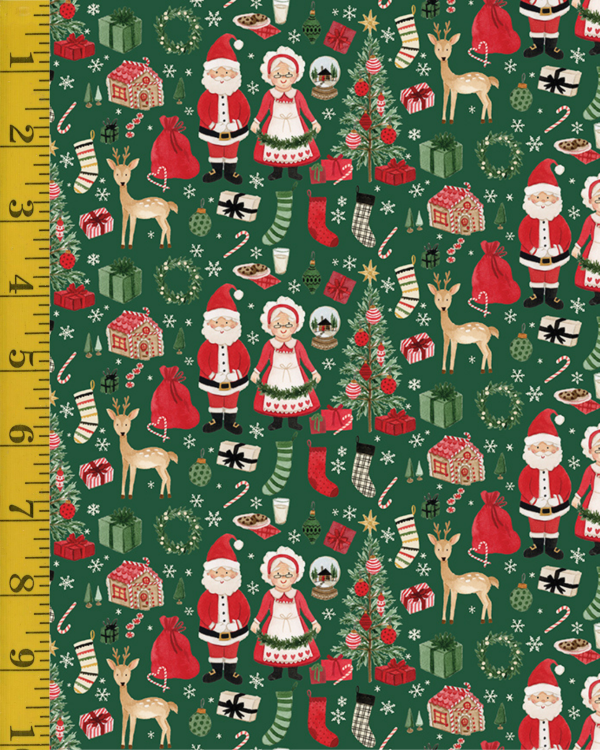 Riley Blake Designs Charming Christmas: Santa & Mrs Claus - Green #26-8739