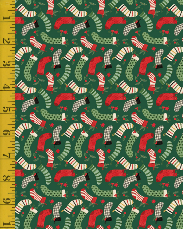 Riley Blake Designs Charming Christmas: Stockings - Green #26-8741