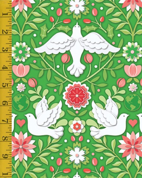 Benartex Peace on Earth (Holiday): Damask Emerald - #26-4856