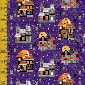 Benartex Glow-O-Ween: Haunted Houses Purple - #26-4869