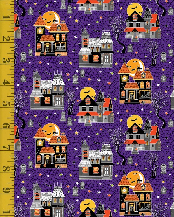 Benartex Glow-O-Ween: Haunted Houses Purple - #26-4869