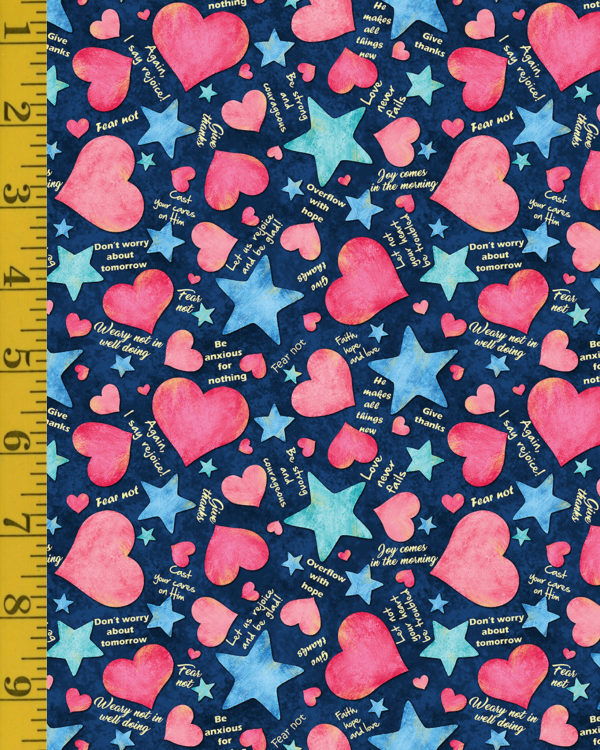 Benartex UpWords: Hearts and Stars - Navy #26-4882