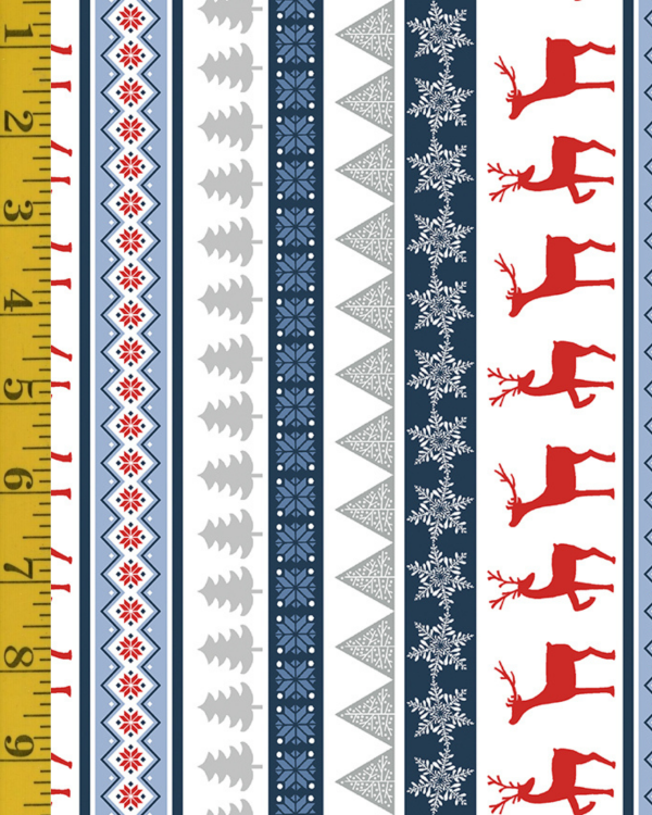 Benartex Nordic Cabin: Nordic Cabin Deer Stripe - Blue #26-4898