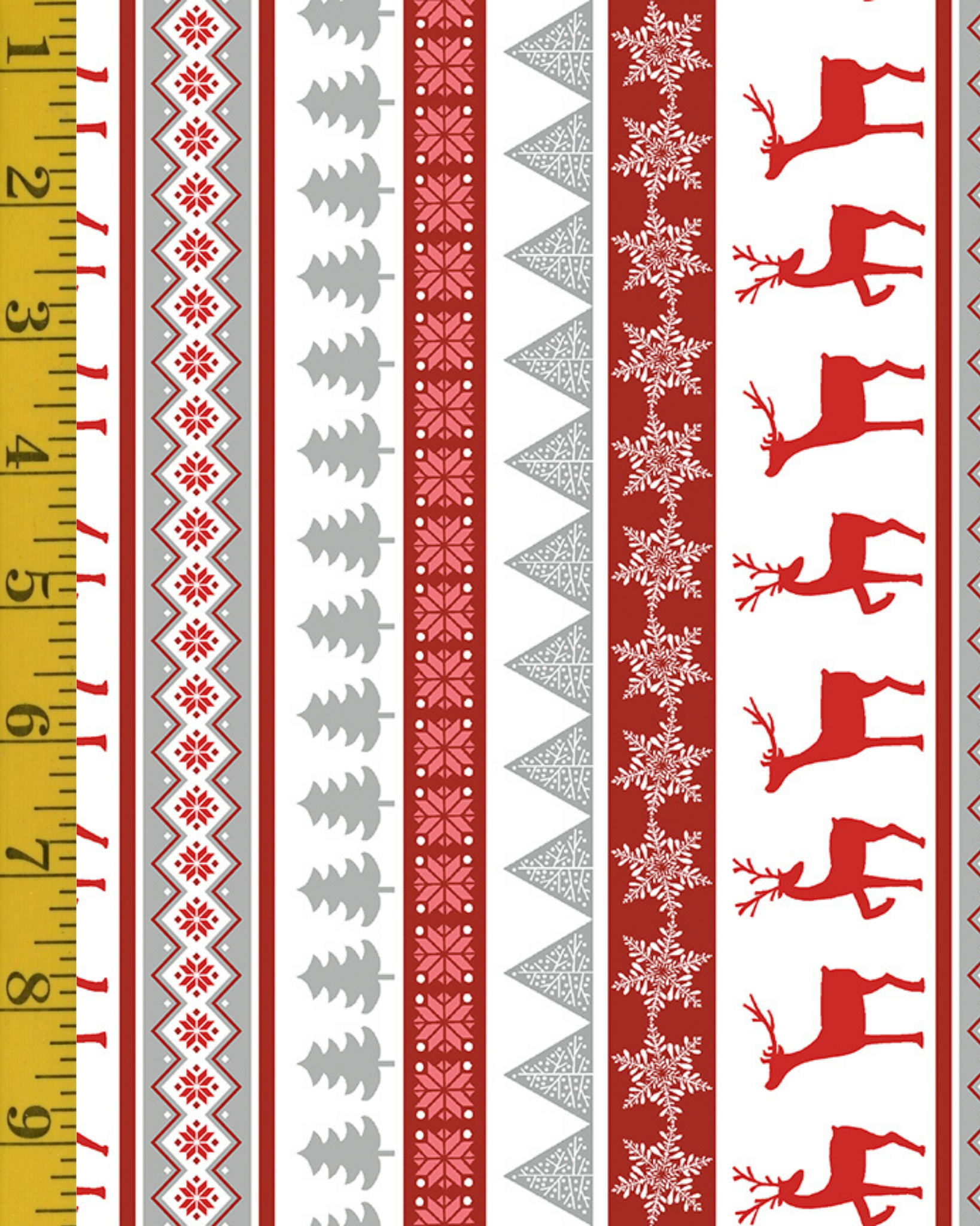 Benartex Nordic Cabin: Nordic Cabin Deer Stripe - Red #26-4899