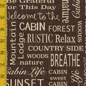 Benartex Burlap Woods: Burlap Cabin Words - Espresso #26-4926