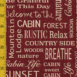 Benartex Burlap Woods: Burlap Cabin Words - Red #26-4929