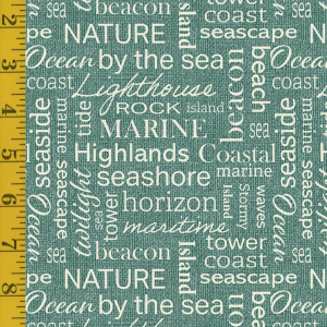 Benartex Burlap Coastal: Burlap Coastal Words - Fresca Blue #26-4931