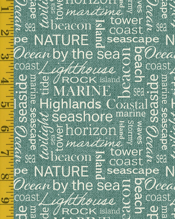 Benartex Burlap Coastal: Burlap Coastal Words - Fresca Blue #26-4931