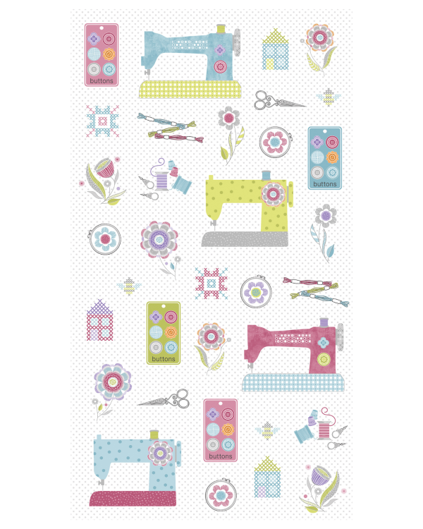 Benartex Stitch Garden: Stitch Garden Panel - White/Multi #26-4955