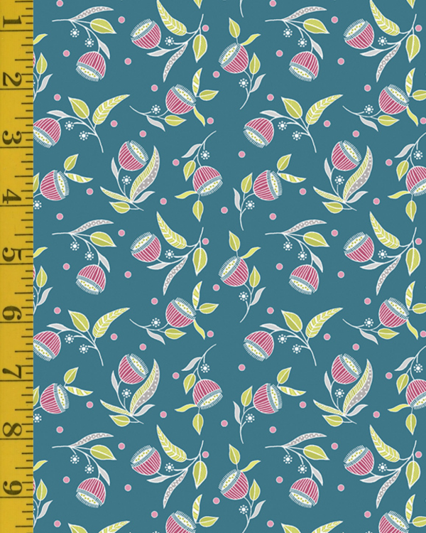 Benartex Stitch Garden: Pod Flowers - Dark Teal #26-4960